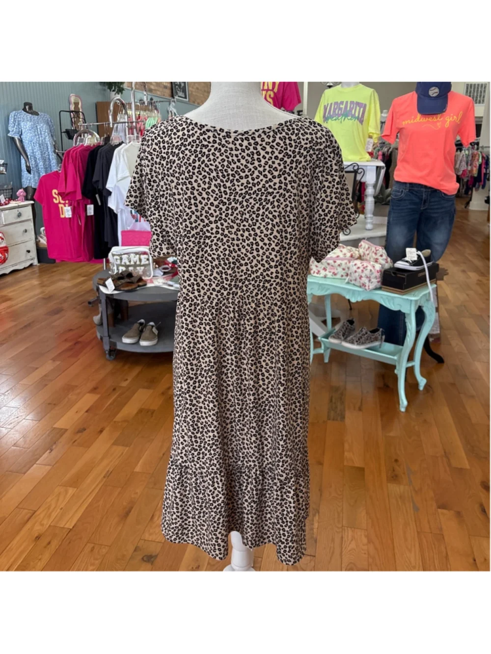 Planet Gold Plus 2X Tan Black Leopard Print Tiered Dress